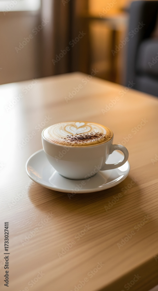 Obraz premium Latte coffee with heart art on a wooden table