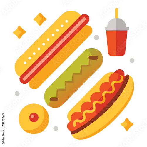 minimal flat hot dog icon set  different toppings .eps
