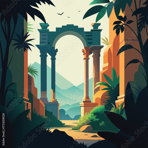 overgrown jungle ruins with tall arch doorways  (2).eps