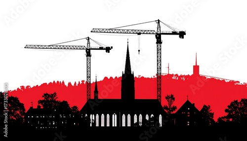 Silhouette of a city under construction