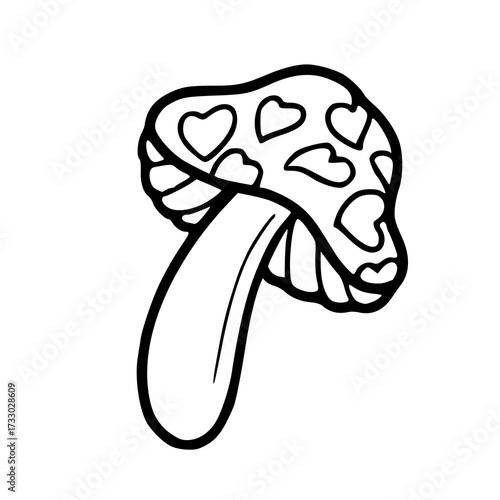 cute mushroom with heart pattern line art drawing