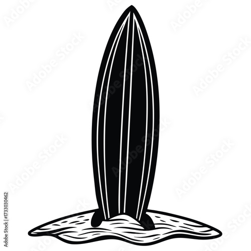 surfboard standing on sand cartoon illustration on (1).eps