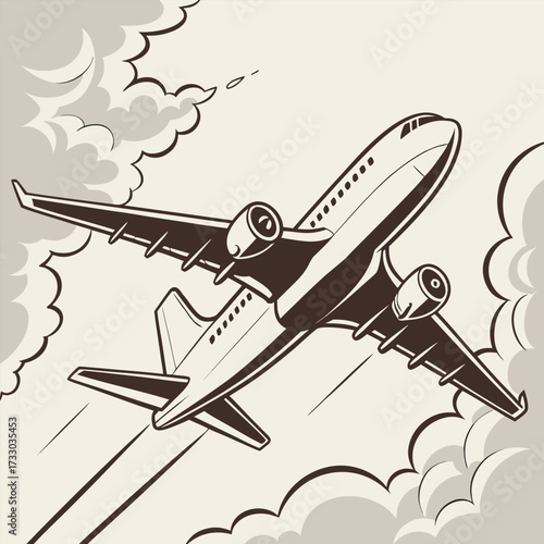 Sepia Tone Airplane Flying Through Clouds aircraft