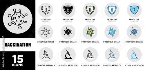 VACCINATION icon set with various styles and colors of corporate sustainability performance for investment screening	