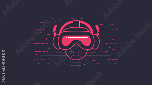 Digital avatar wearing a VR headset and headphones in a virtual world