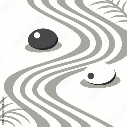 Zen Garden Stones and Raked Sand Pattern illustration