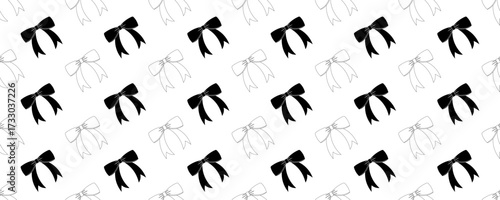 black white Ribbon Bows seamless pattern