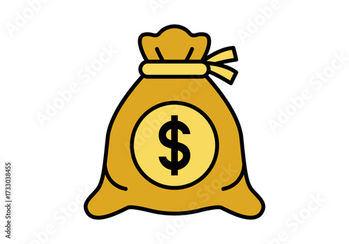Flat colored money bag vector, representing wealth, finance, and investment.