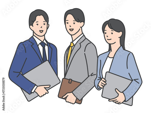3人の働くビジネスパーソンのシンプルイメージ イラスト素材