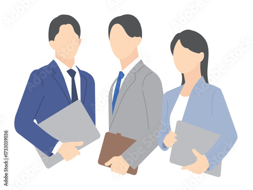 3人の働くビジネスパーソンのシンプルイメージ イラスト素材