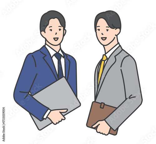 2人の働くビジネスパーソンのシンプルイメージ イラスト素材