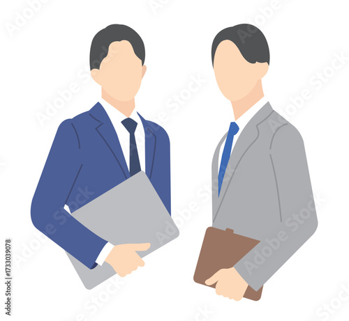 2人の働くビジネスパーソンのシンプルイメージ イラスト素材