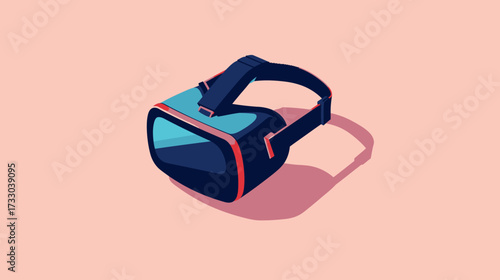 Isometric illustration of a virtual reality headset on a pink background