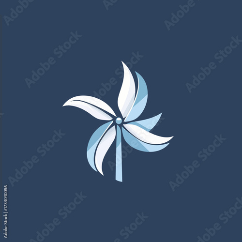 Stylized leaf-bladed pinwheel representing clean wind energy on blue