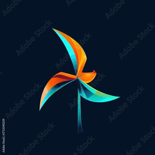Stylized pinwheel with vibrant colors on a dark background