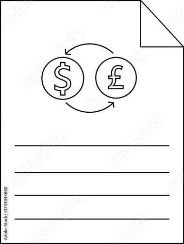 paper icon line and icon convert dollar coins to pound sterling coins