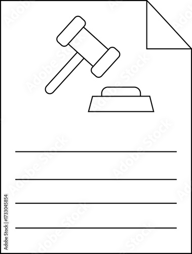 paper icon line and judge's gavel icon