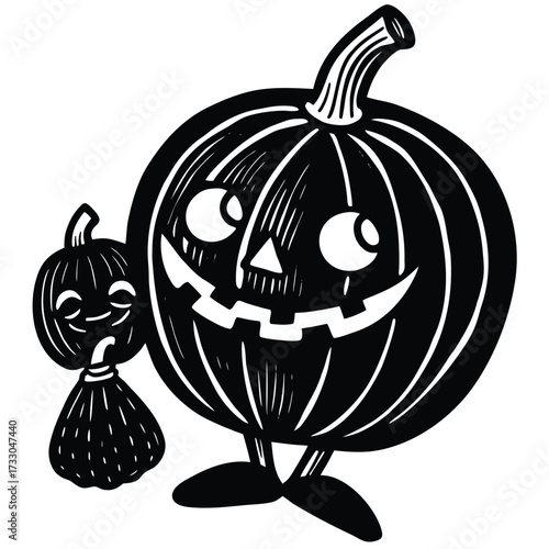 cute pumpkin hugging candy cartoon vector on white.eps