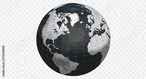 Simple Grey World Map with Pacific Ocean Center View