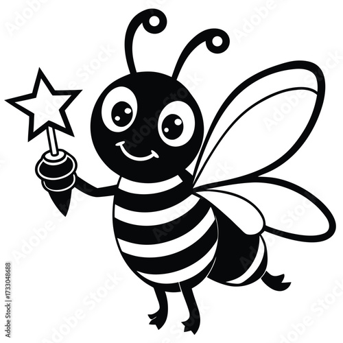 cute bee holding star cartoon clipart on white bac.eps