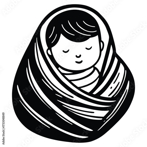 cute baby swaddled in blanket cartoon vector on wh (1).eps