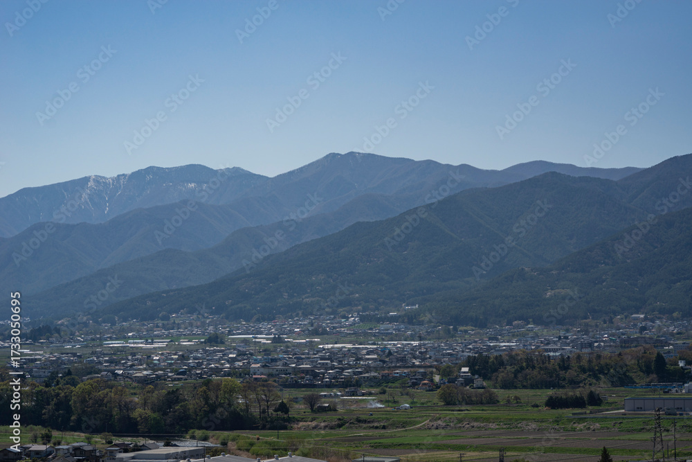 Naklejka premium 高台から見た春の長野県上伊那郡箕輪町