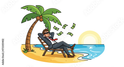 Relaxed Businessman on Vacation Earning Passive Income on a Tropical Beach