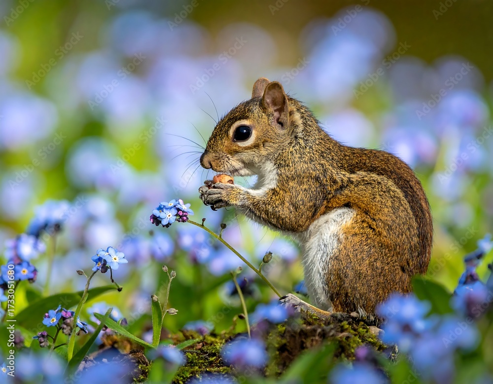 Obraz premium A squirrel amidst forget-me-nots
