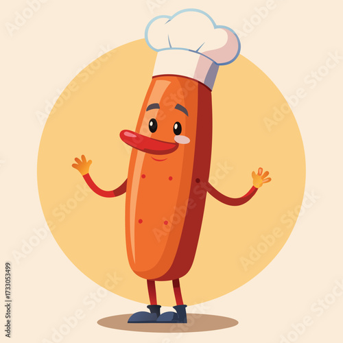 cartoon hot dog mascot with smiling face and chef  (4).eps