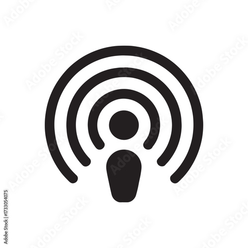 Podcast Icon Symbol with Radio Waves for Broadcasting Digital Audio and Voice Content on the Internet White Background silhouette icon vector clipart