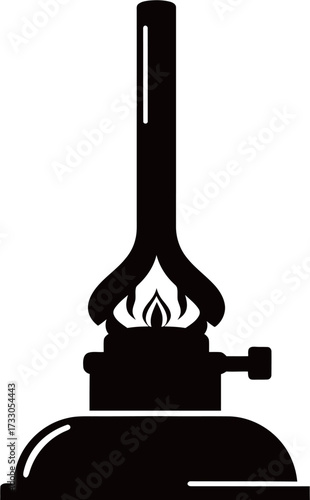 black and white silhouette of a Bunsen burner vector on a white background