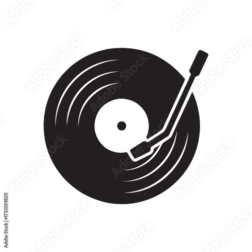 Vintage Vinyl Record Player Illustration Classic Black and White Icon for Music Lovers and Retro Design Projects a Nostalgic Symbol silhouette icon vector clipart