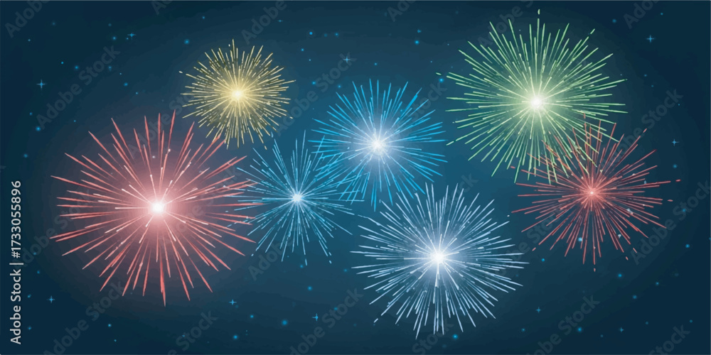 Fototapeta premium Fireworks Vector Illustration with Vibrant Colors and Smooth Gradient