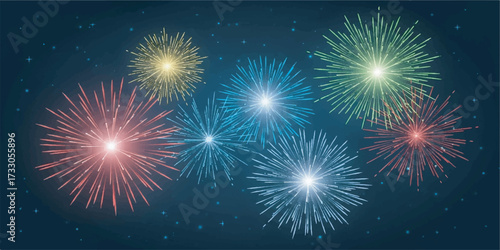 Fireworks Vector Illustration with Vibrant Colors and Smooth Gradient