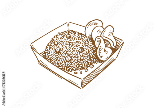 Fried Rice hand drawn sketch vector illustration