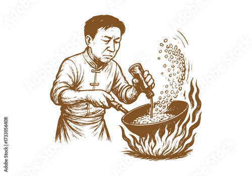 Fried Rice hand drawn sketch vector illustration