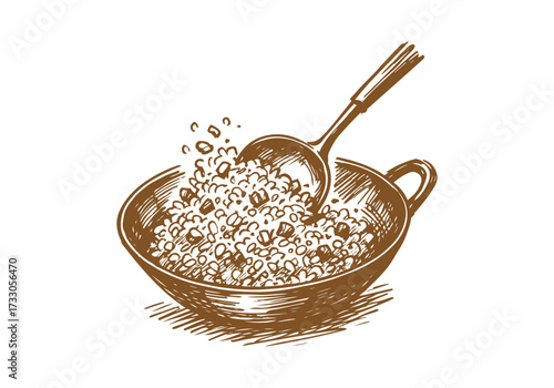 Fried Rice hand drawn sketch vector illustration