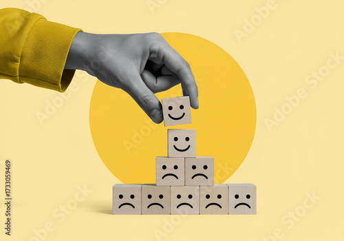 Conceptual image conveying the elevation of mood through building positive sentiment, promoting positive changes in attitudes or emotional well-being for better outcomes.