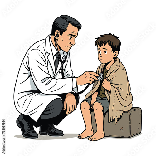 Vector Illustration of Medical Doctor Examining Child in Modern Minimalist Style with Neutral Colors