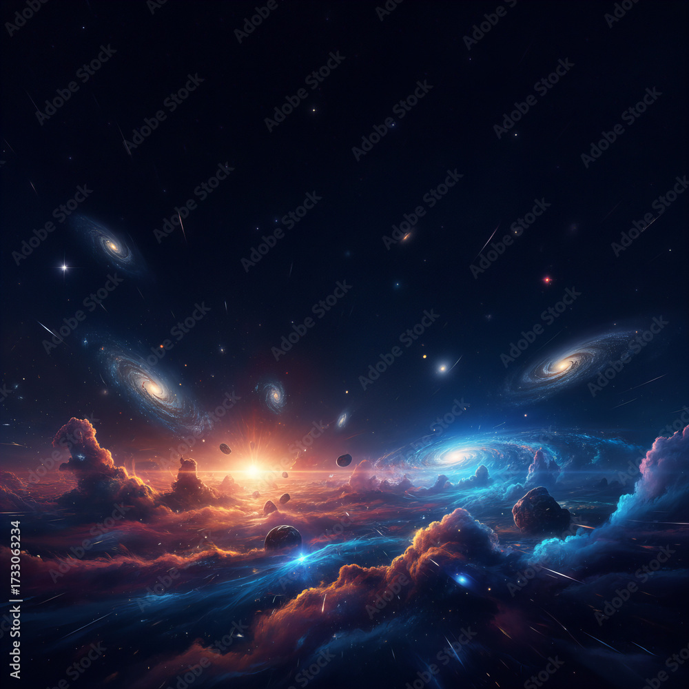 Fototapeta premium Epic Cosmic Nebula with Stars and Swirling Galaxies