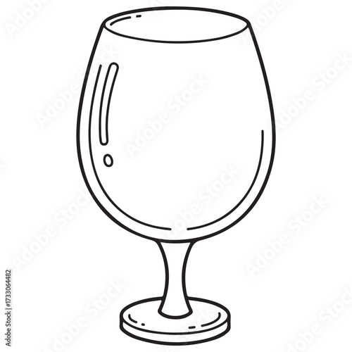 Line art illustration of a classic brandy snifter or cognac glass, featuring a wide bowl, short stem, and stable base. Ideal line art for bar menus, beverage coloring pages, or kitchen icons.
