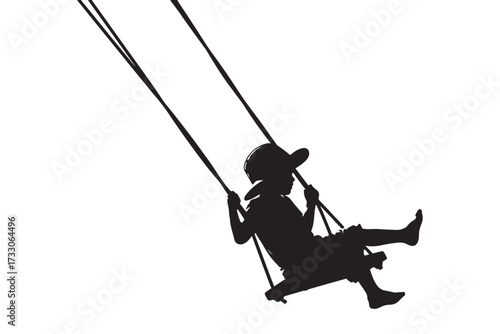 Silhouette of a child on a swing isolated on white background, capturing the carefree joy and innocence of childhood moments in the sun vector illustration