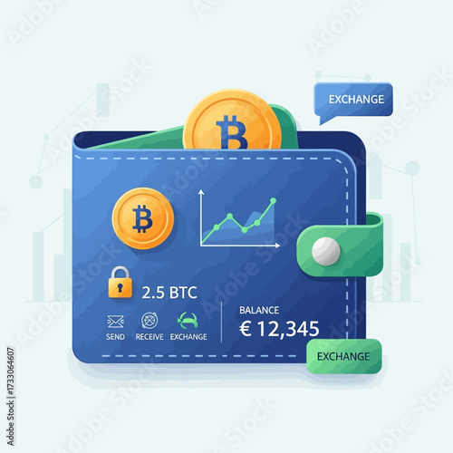 Crypto wallet vector illustration. Digital wallet technology for cryptocurrency bitcoin. E-payment concept. International money transfer vector illustration