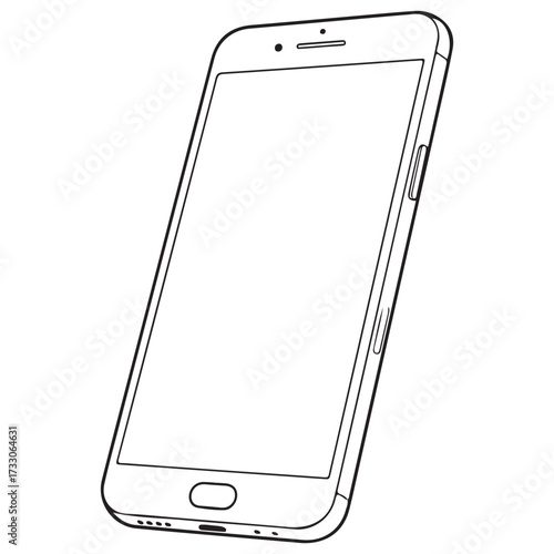 Line art illustration of a modern, minimalist smartphone with a large, blank screen, a home button at the bottom, and slim bezels. Ideal as a technology icon, product template, or coloring page.