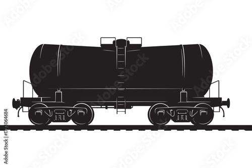 Silhouette of a railroad tank car isolated on white background, a specialized type of railroad car designed to transport liquids and gases in bulk vector illustration
