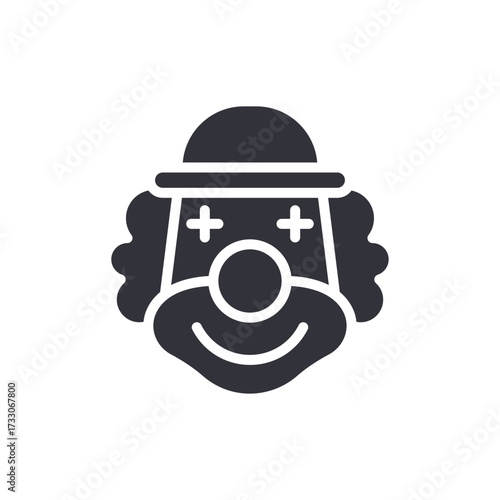 Whimsical Clown Face Icon With Geometric Features And Rounded Shapes