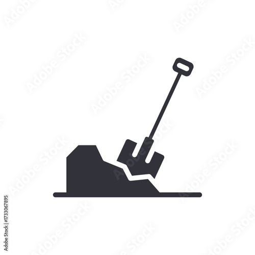 Minimalist Shovel Digging Into Soil Graphic Illustration Element