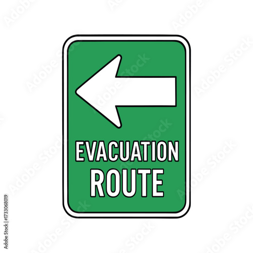 Vector Sign Icon for Evacuation Route with Left Arrow in Modern Green Style