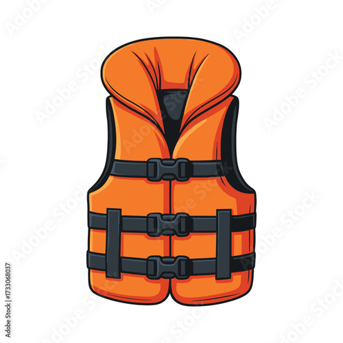 Vector Illustration of Orange Life Vest with Black Straps in Modern Style for Safety Equipment Design