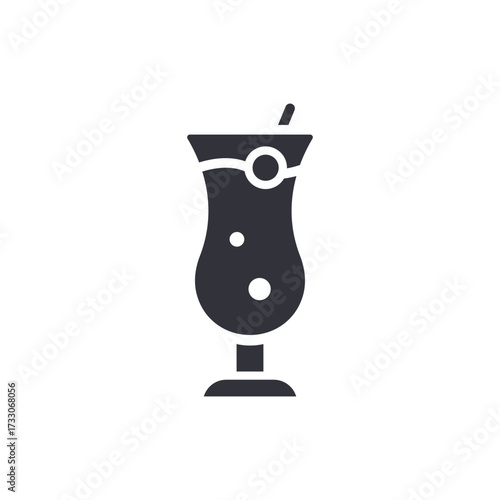 Stylized Cocktail Glass With Decorative Fruit And Straw Silhouette